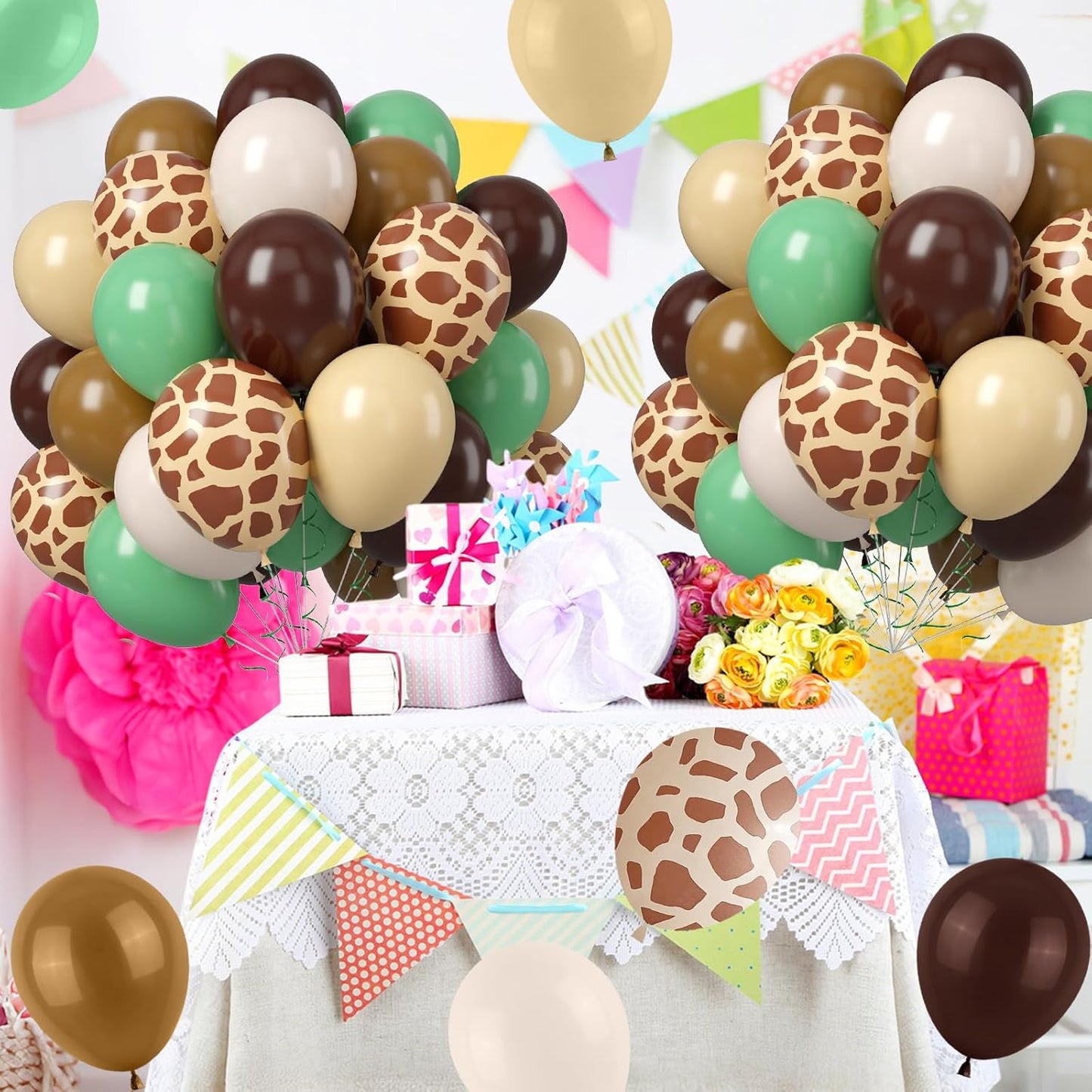 Green Brown Balloons, 50PCS 12Inch Safari Jungle Balloon with Sage Green Brown Gold Cream Balloons Retro Khaki Apricot for Giraffe Woodland Animal Baby Shower Birthday Wild Party Decorations
