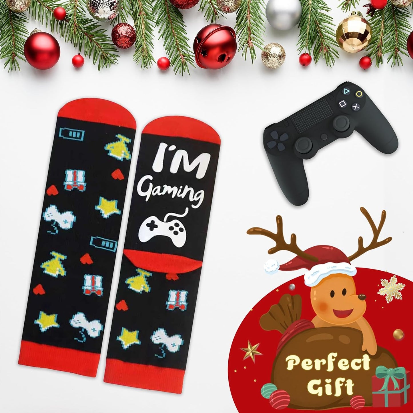 Funny Christmas Valentines Gifts Stocking Stuffers for Teen Kids Men Women Do Not Disturb I'm Gaming Socks Gamer Socks