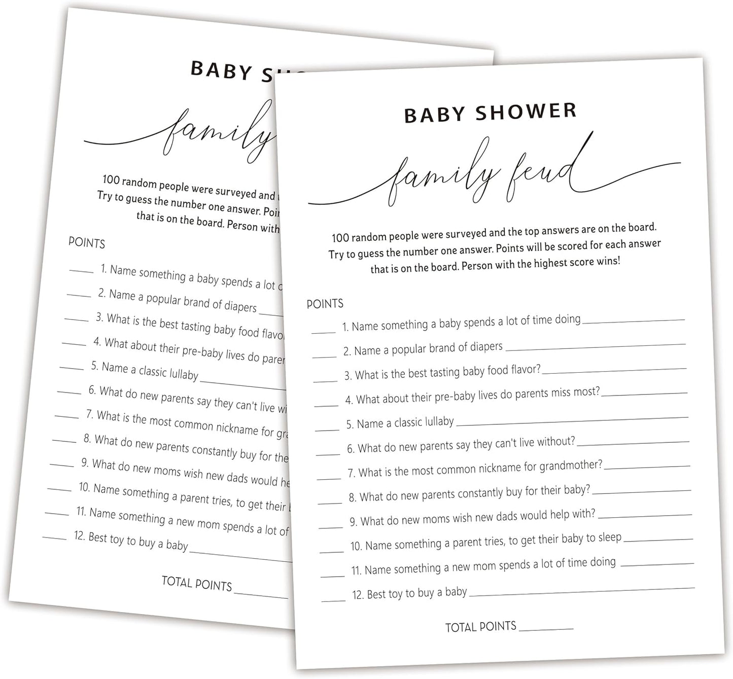 Family Feud Baby Shower Game - Pack of 30 Cards, Answer Key, Gender Neutral Decorations, Game Supplies