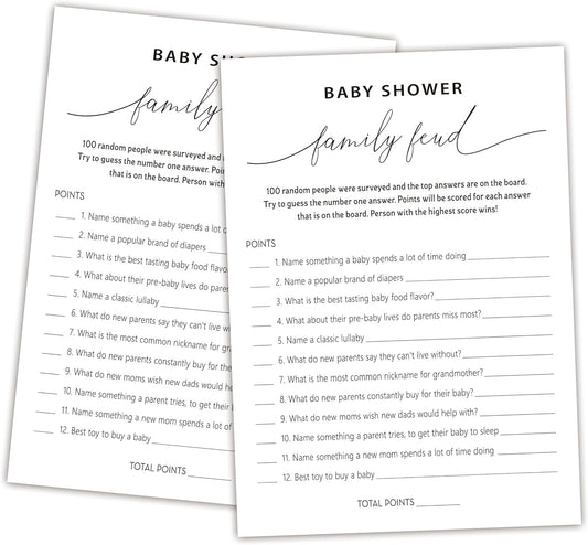 Family Feud Baby Shower Game - Pack of 30 Cards, Answer Key, Gender Neutral Decorations, Game Supplies
