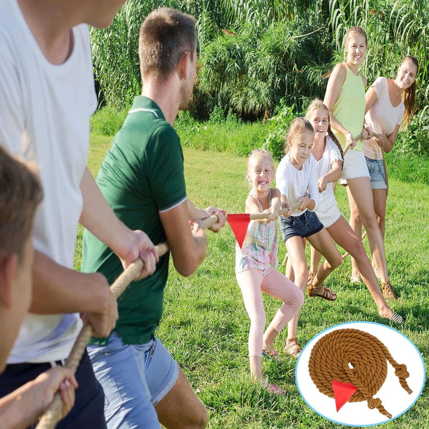 Field Day Tug a War Rope Games 60FT for Kids and Adult, Outdoor Outside Activities Carnival Easter Games for Kids Family Reunion Birthday Party Lawn Picnic Yard Game for Team Building, Brown