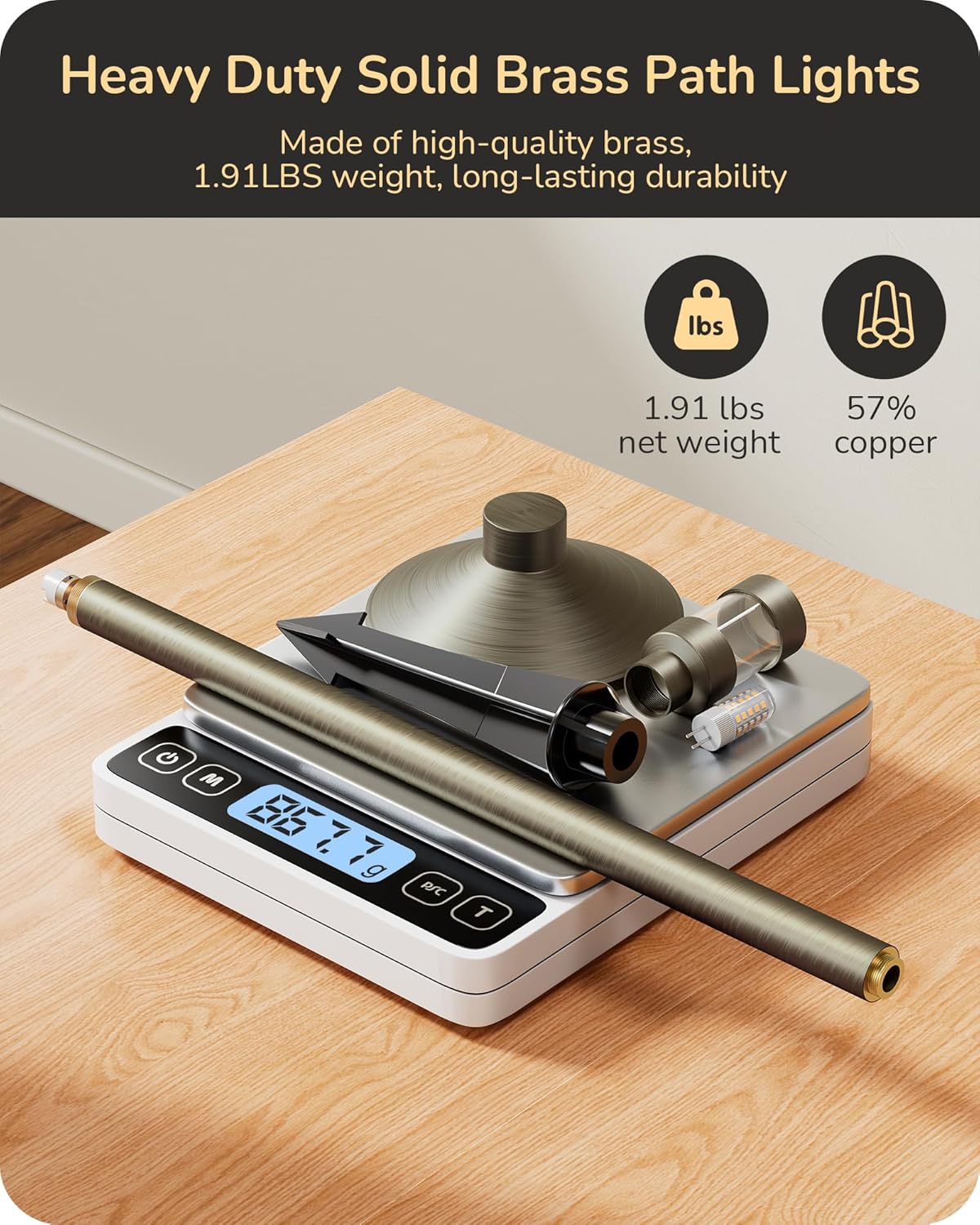 EDISHINE Solid Brass Low Voltage Pathway Lights Wired, 22" Tall Outdoor Landscape Path Light Heavy Duty, G4 Bulb Included, 12V LED Landscape Lighting, Bronze Waterproof for Garden Yard Walkway, 4 Pack