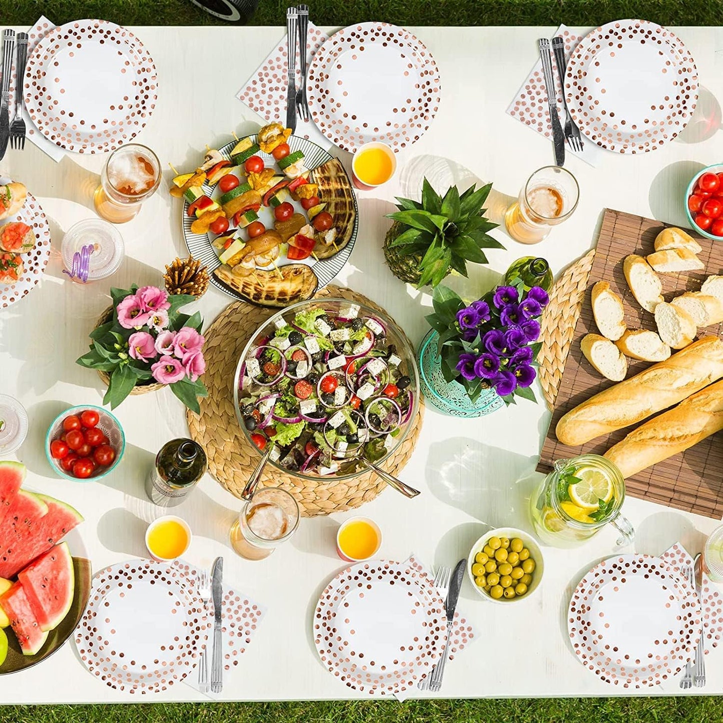 White and Rose Gold Paper Plates and Napkins-50 Pack-25 * 7inch Paper Plates & 25 * 6.5inch Napkins,Party Supplies for Birthdays Receptions and All Occasions