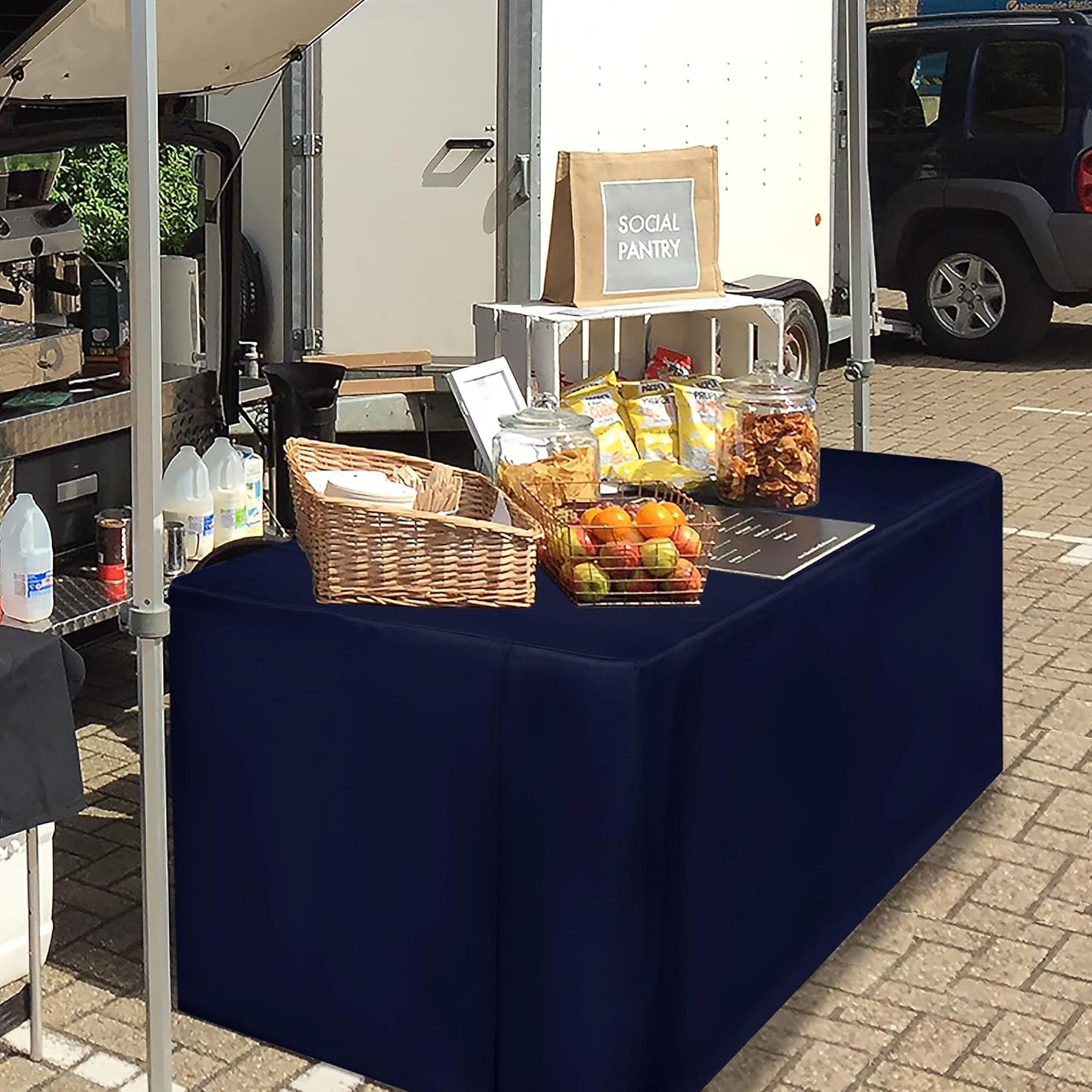 HolidayIdeas 2 Pack Fitted Table Clothes - 48 x 24 Inch - Navy Rectangle Tablecloths for 4 Foot Tables, Polyester Fabric Table Covers for Parties, Holiday Dinner, Wedding, Trade Show