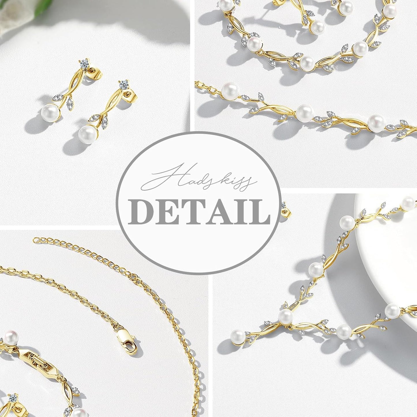 Hadskiss Jewelry Set for Women, Necklace Dangle Earrings Bracelet Set with White AAA Cubic Zirconia, Allergy Free Wedding Party Jewelry for Bridal Bridesmaid