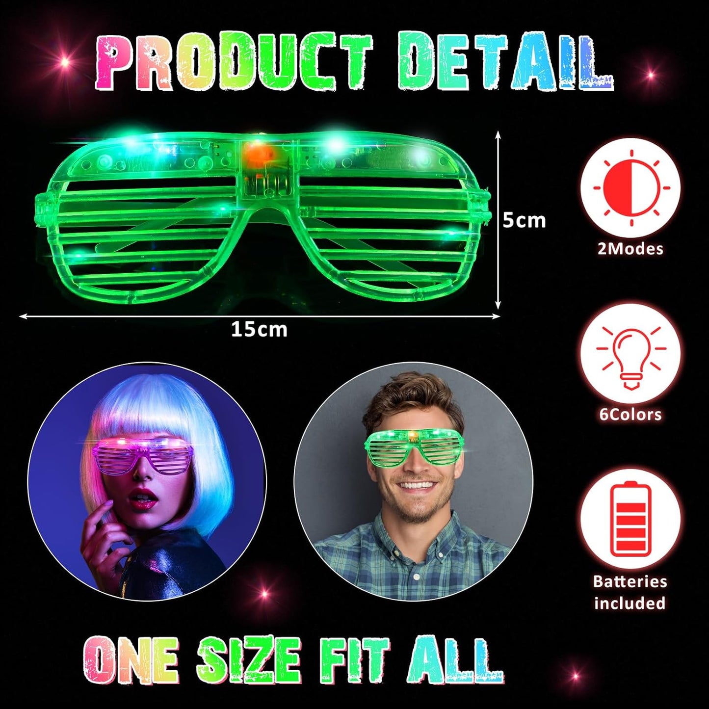 Honoson 72 Pairs of Led Glasses Light Up Glasses Shutter Shades Glow in the Dark Neon Rave Flashing Favor for Adults (Green,Purple)