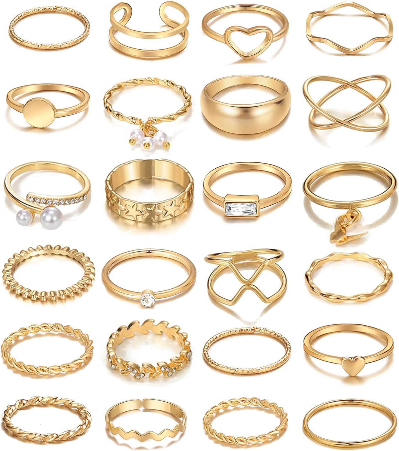 iF YOU 25 Pcs Gold Knuckle Ring Set for Women, Chunky Stackable Finger Midi Rings, Silver Simple Stacking Cute Rings Pack Trendy Stuff Jewelry Gift