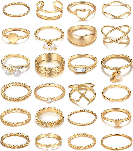 iF YOU 25 Pcs Gold Knuckle Ring Set for Women, Chunky Stackable Finger Midi Rings, Silver Simple Stacking Cute Rings Pack Trendy Stuff Jewelry Gift