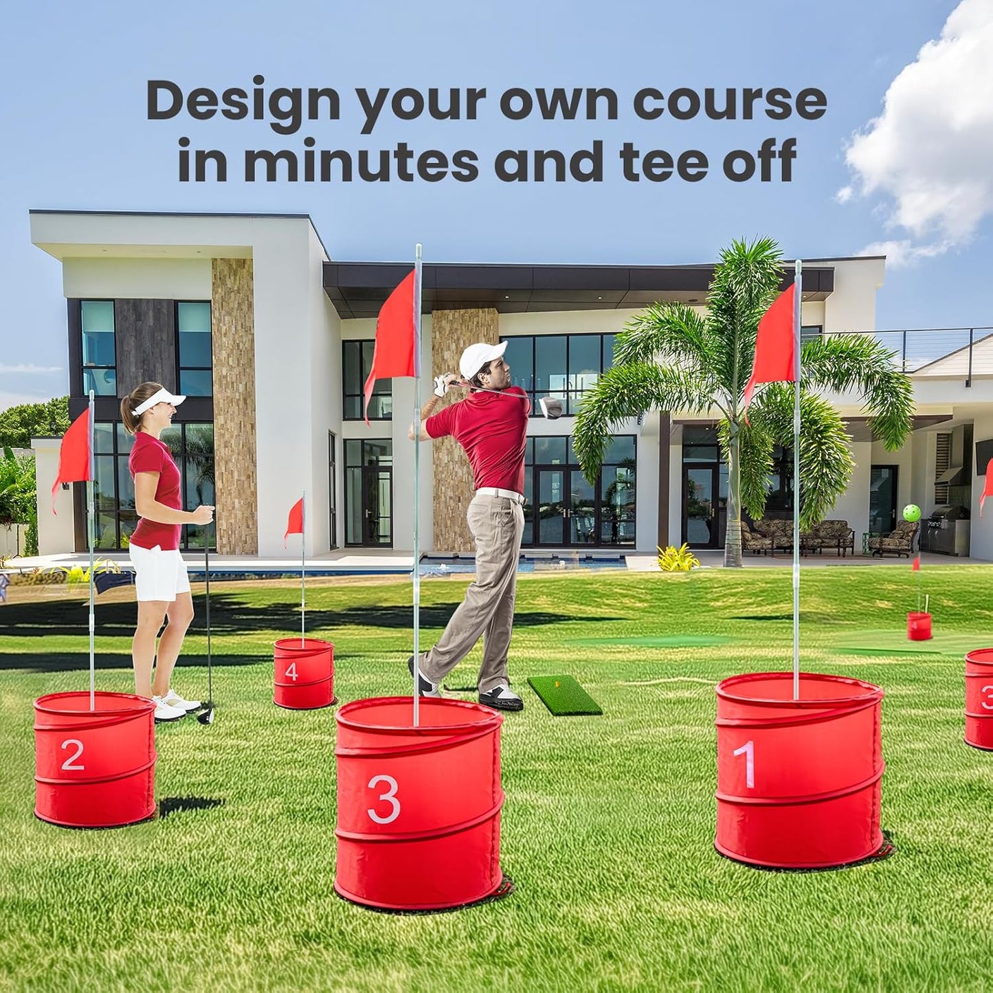 Golf Bucket Yard Game, Backyard Golf Game for Adults Kids, Portable 6 Hole Golf Course for Outdoor, Lawn, Park, Beach, Yard, Field Day, Family Reunion, Party Chipping Games