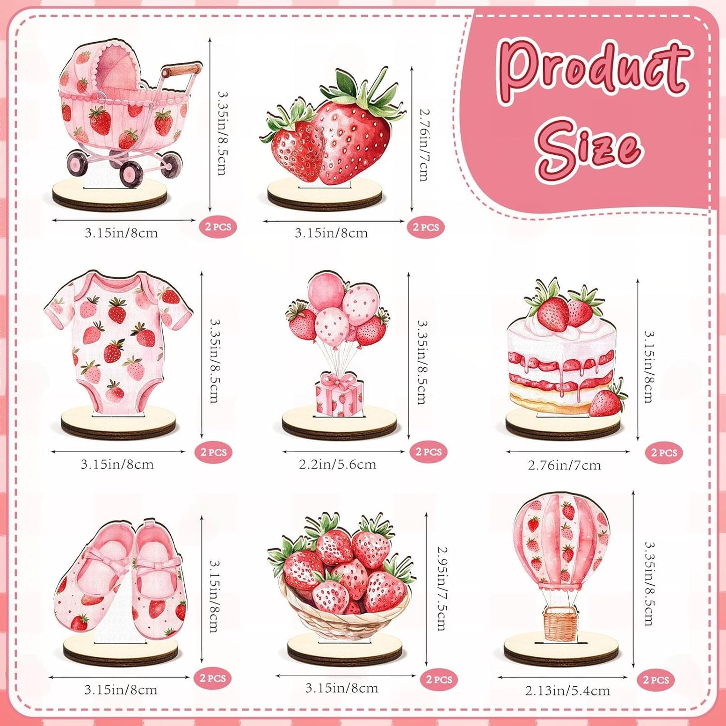 16 Pcs Wooden Strawberry Baby Shower Table Centerpiece A Berry Sweet Baby Is On The Way Tabletop Detachable Sign Boy Girl Gender Reveal Table Topper Display Decoration Birthday Photo Props Party Favor
