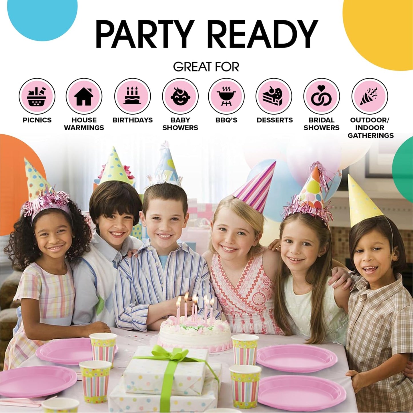 Party Solids Pink Plastic Plates Bulk 7" Pink Disposable Plates For Party Supplies 600 Pieces Disposable Dinner Plate Heavy Duty 350 GSM Plate Sets, Plastic Dinnerware Sets