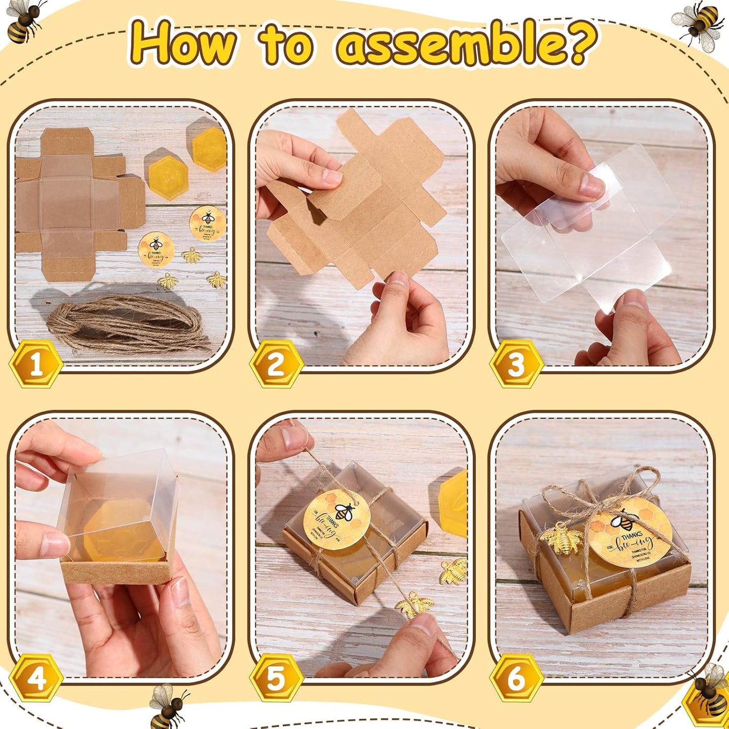 24 Set Baby Shower Bee Party Favors Honeycomb Bee Soap Handmade Scent Soaps with Gift Box Thank You Cards cute Charms for Guest Gender Reveal Keepsake Wedding gifts Decorations (Transparent)