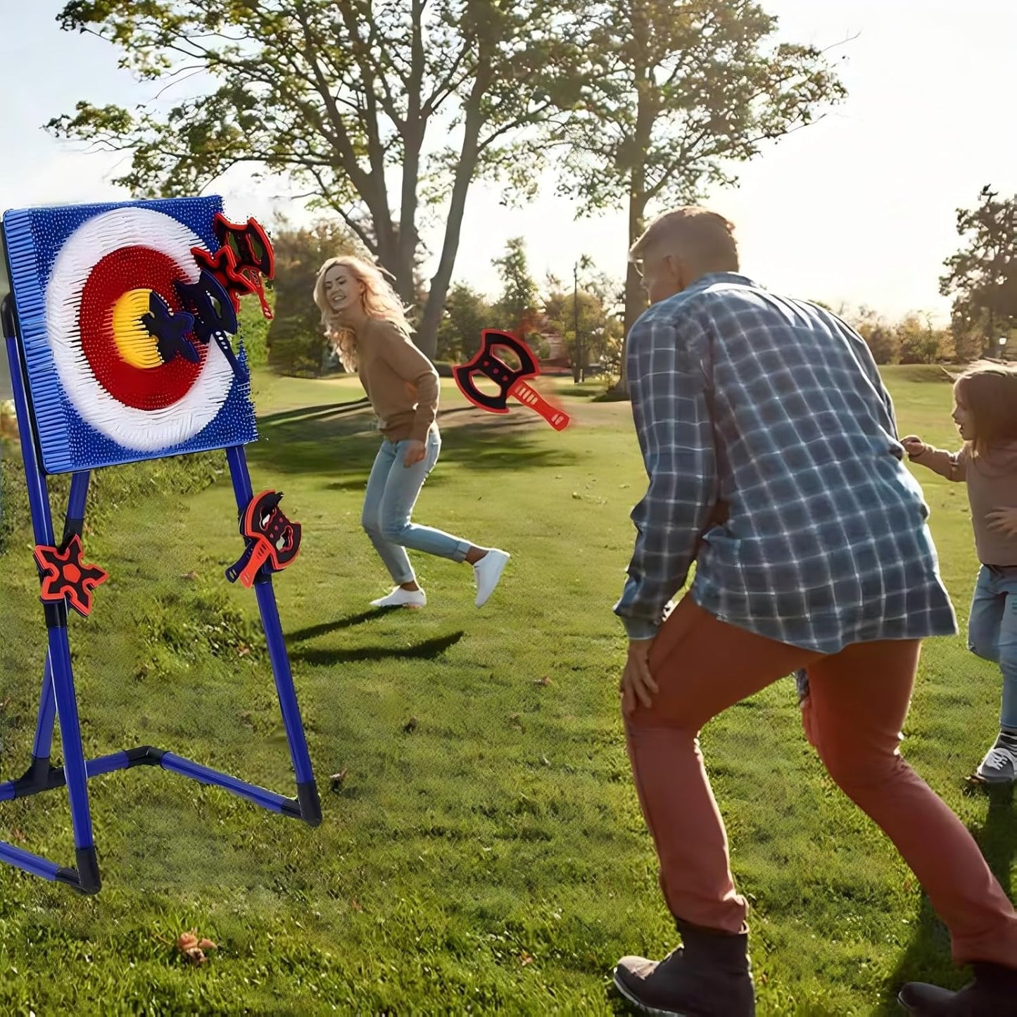 Axe Throwing Game for Backyard - 2-in-1 Axe Throwing Target Set with 4 Throwing Axes & 6 Darts - Easy to Carry Axe Throwing Target Game for Family & Adults - Carnival Games & Outdoor Indoor Yard Games