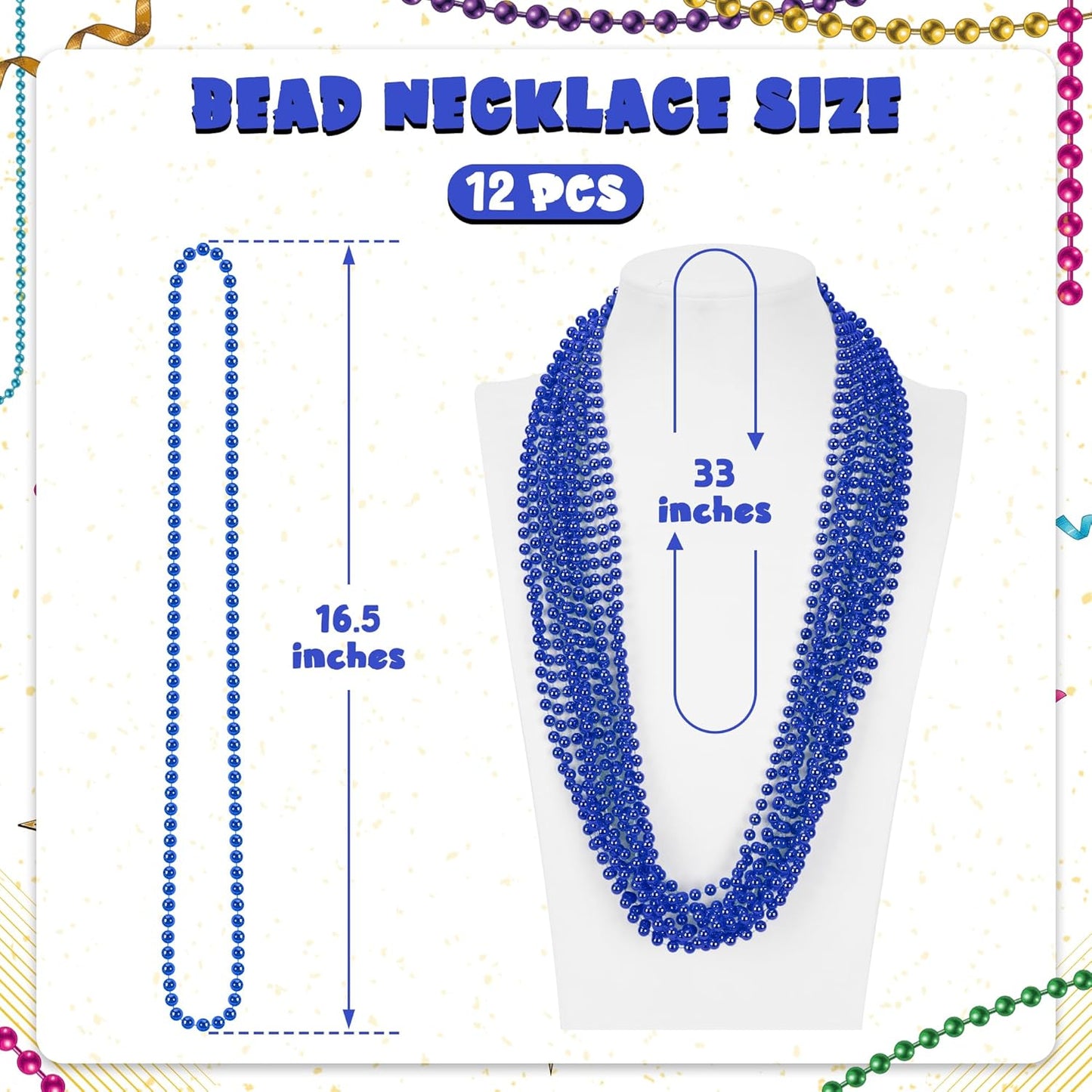 12 PCS Mardi Gras Beads Bulk, Blue Bead Necklace Stuff Accessories, 33" Blue Beads Necklaces Party Favors, Parade Throw Accessory Sets for Mardi Gras Decorations Gender Reveal Carnival