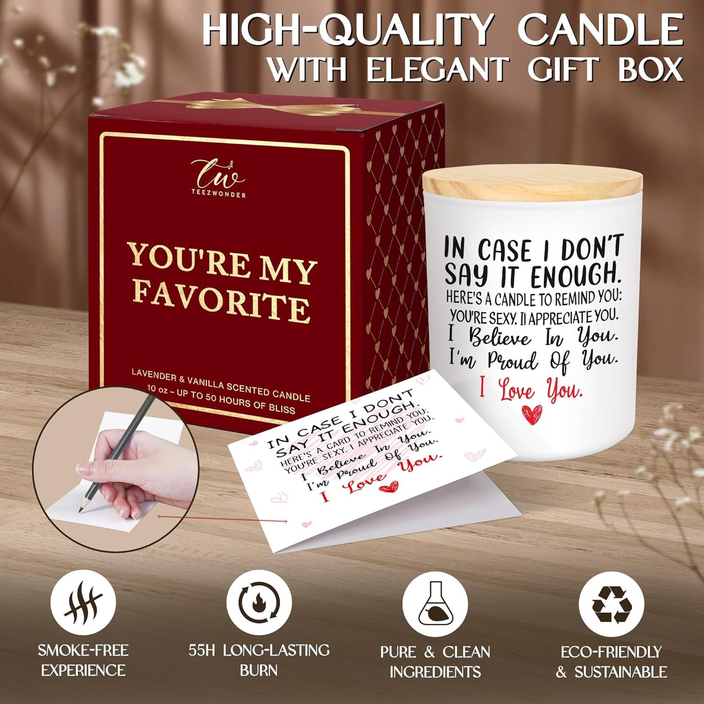 TEEZWONDER Christmas Couple Gifts for Her Wife Women Girlfriend - Vanilla Lavender Candle 10 oz - Engagement Gifts for Her, Romantic Candles for Anniversary Wedding Gift, Husband Birthday Gift for Him