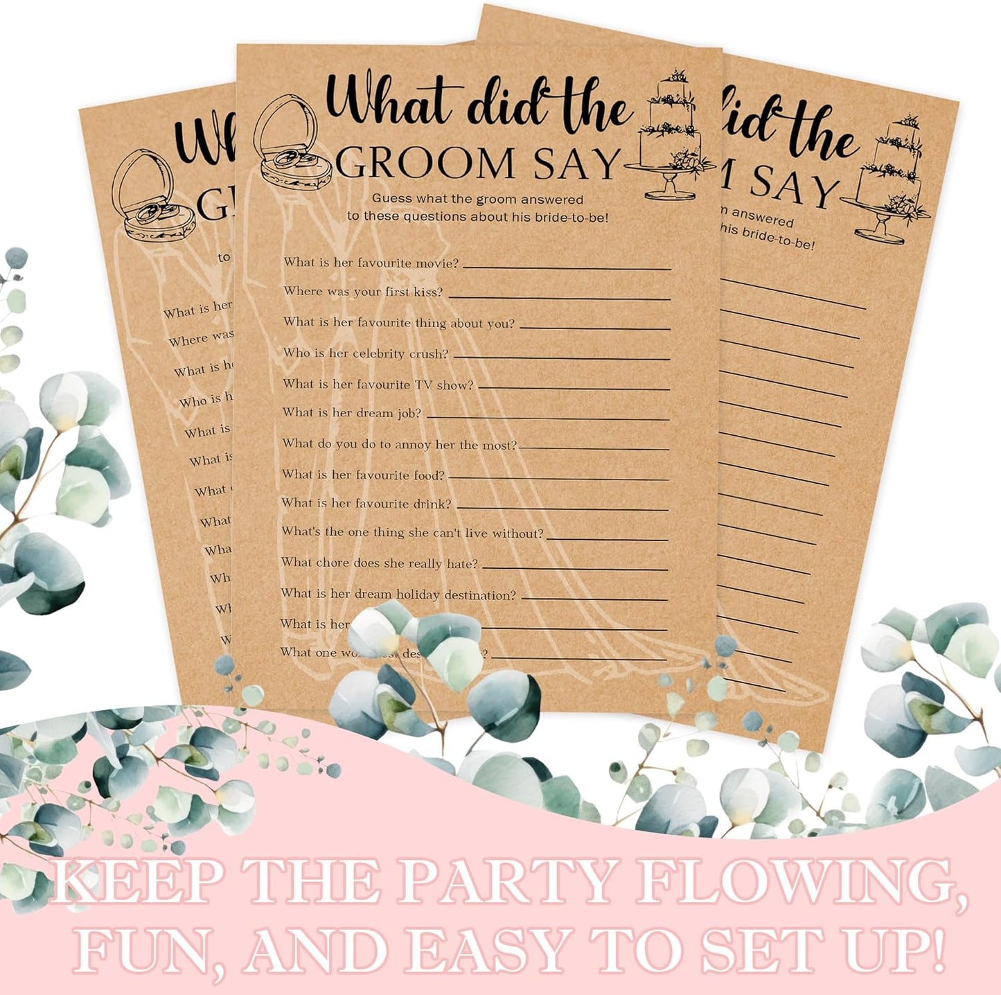 Bridal Shower Games, Set of 30 Cards, What Did The Groom Say, Engagement Party Rustic Wedding Shower Games