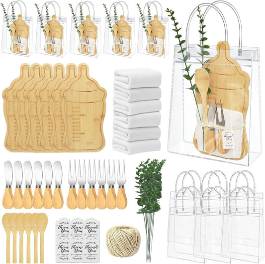 AZEAM 55Pcs Baby Shower Prizes for Game Winners, Bridal Shower Prizes with 6 Sets Bottle Cheese Board Spoon Fork Butter Knife Towel Card Plastic Bag Branch, Wedding Shower Favors for Guests