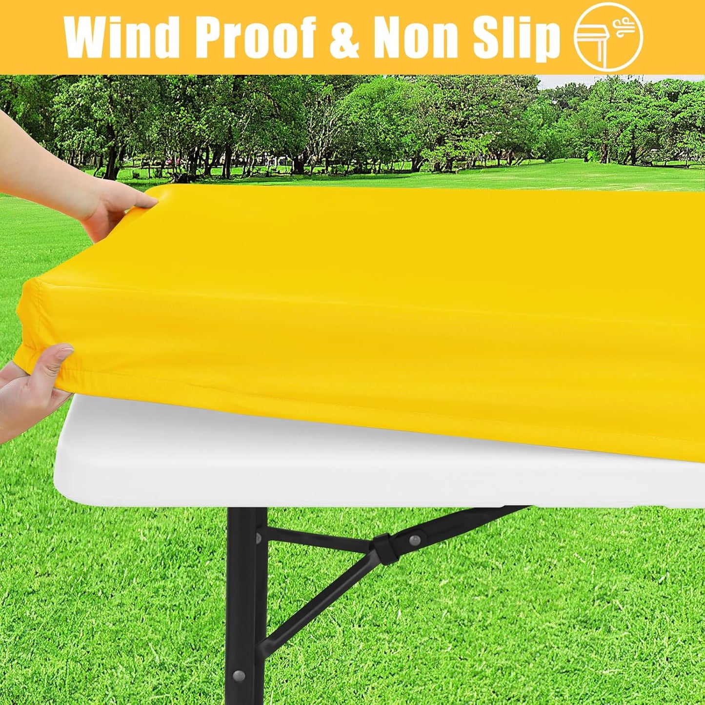 Rectangle Table Cloth, Waterproof Elastic Fitted Tablecloth for 5 Foot Folding Tables, Washable Polyester Tablecloths for Picnic, Camping, Outdoor (Yellow, 30"x60")