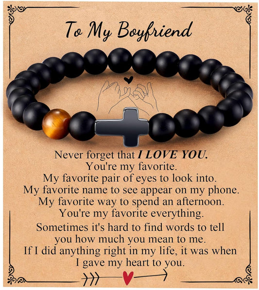 Mens Bracelet with Love Card Inspirational Jewelry Gifts for Man Christian Religious Baptism Valentines Day Graduation Retirement Christmas Beaded Bracelets Gifts