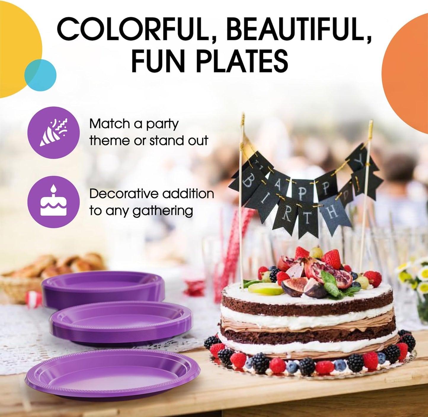 Exquisite Party Solids Purple Plastic Plates For Party 7" Purple Disposable Plates Heavy Duty 100 Pcs Plastic Dinnerware Sets Heavy Duty 350 GSM Disposable Dinnerware Set