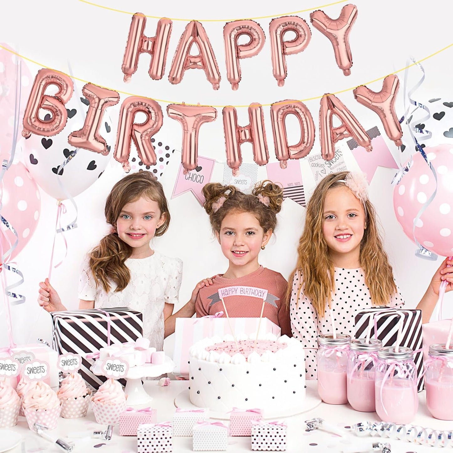 LIOZEOKUN Happy Birthday Balloon Letters 16 inch Mylar Foil Birthday Balloons Banner Sign for Birthday Party Decorations Supplies (Rose gold)