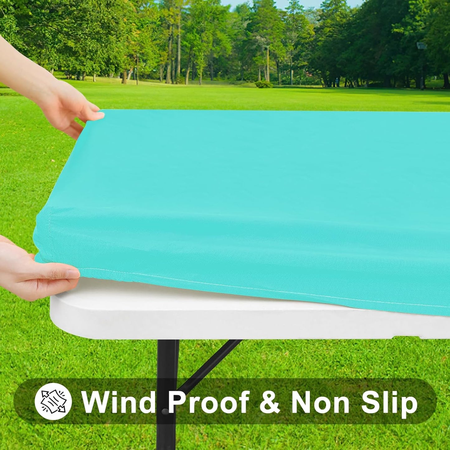 Smiry Rectangle Tablecloth, Elastic Fitted Flannel Backed Vinyl Tablecloths for 5ft Folding Tables, Waterproof Wipeable Table Covers for Indoor, Outdoor, Picnic and Camping (Teal, 36"x60")