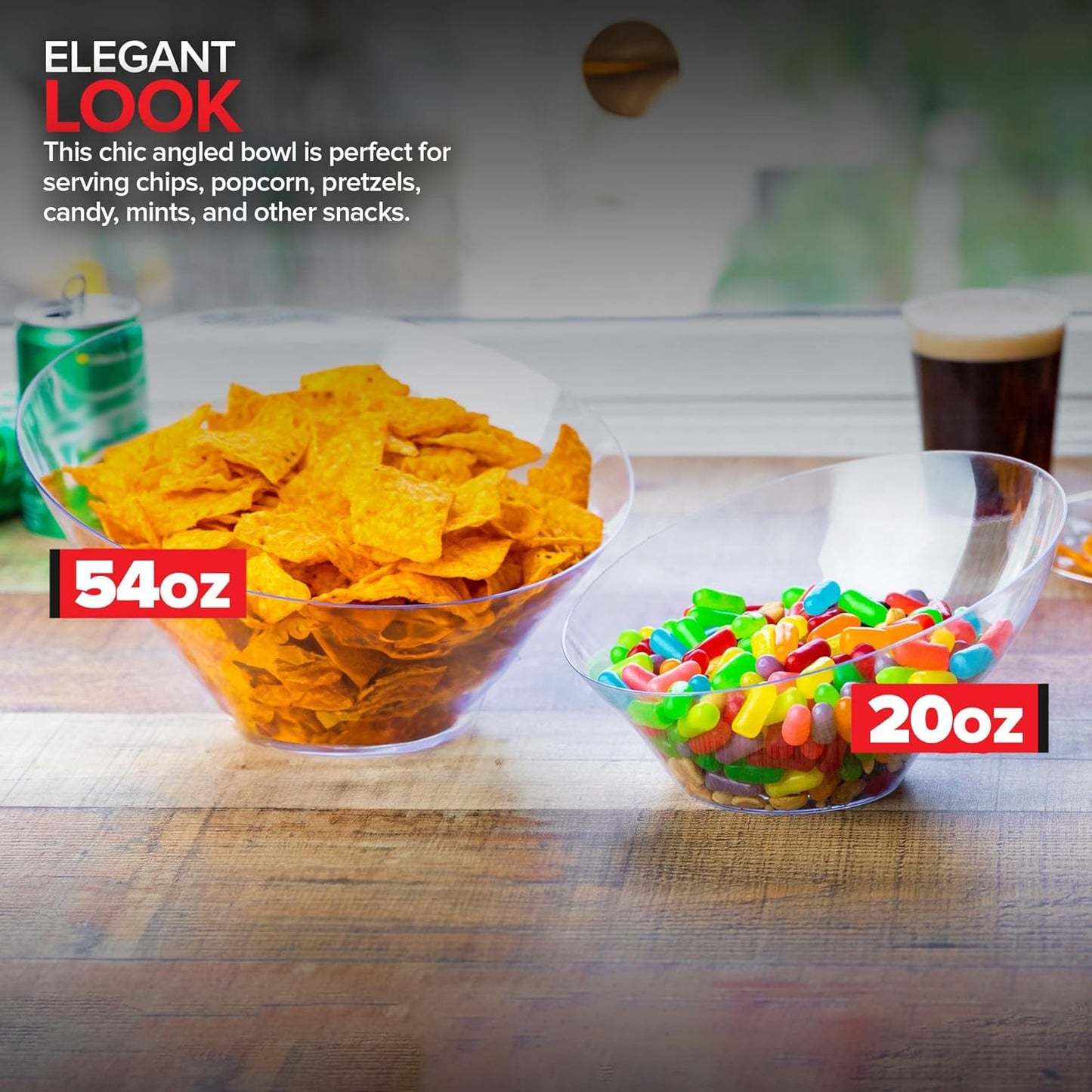 Multi-Pack Clear Plastic Serving Bowls (6 Pack) 3 x 54oz Large Disposable Candy Dishes, 3 x 20oz Buffet Containers, Chips, Popcorn, Snacks, Punch, Salad Bar, Parties, Bridal Shower, Party Supplies