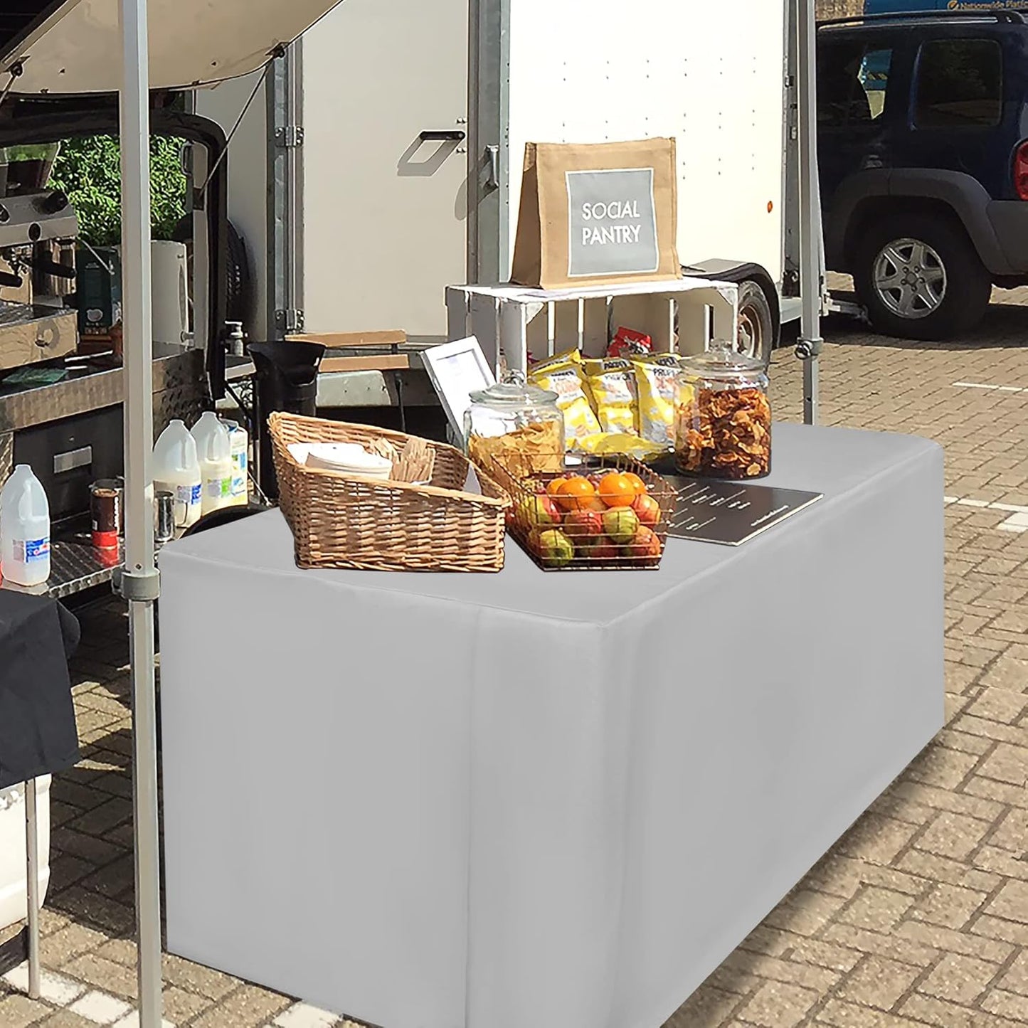 HolidayIdeas 2 Pack Fitted Table Clothes - 48 x 24 Inch - Silver Rectangle Tablecloths for 4 Foot Tables, Polyester Fabric Tablecloth for Parties, Birthday, Baby Shower, Trade Show, Wedding