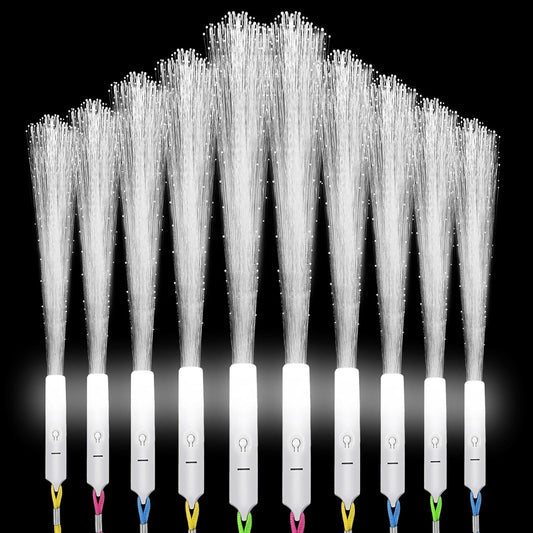 10Pcs White Fiber Optic Wands, Led Cold Sparklers Wedding Send Off Ideas, 3 Flashing Modes Wedding Glow Sticks for Reception, Light up Wands, Fiber Optic Lights for Party Favor