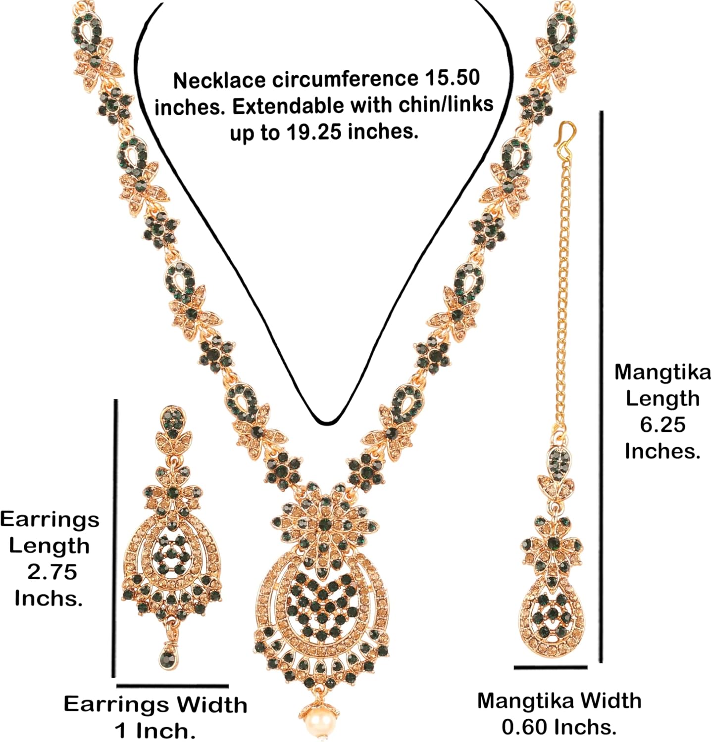 Touchstone Indian jewelry sets for women maang tikka wedding guest gold necklace bollywood jewellery set pageant elegant prom bride accessories western crystal chunky rhinestone necklaces