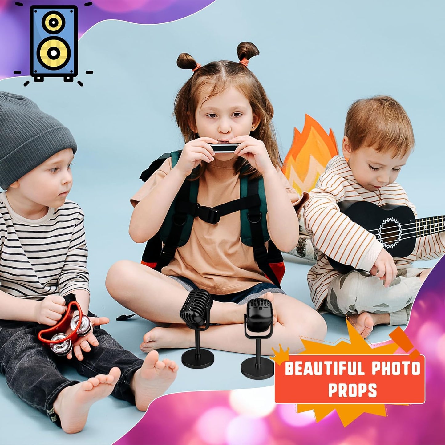 3 Pack Retro Microphone Props Model with Stand Plastic Fake Antique Microphone Stage Table Decor for Classic Party Decoration Costume Prop Pretend Play (Black)