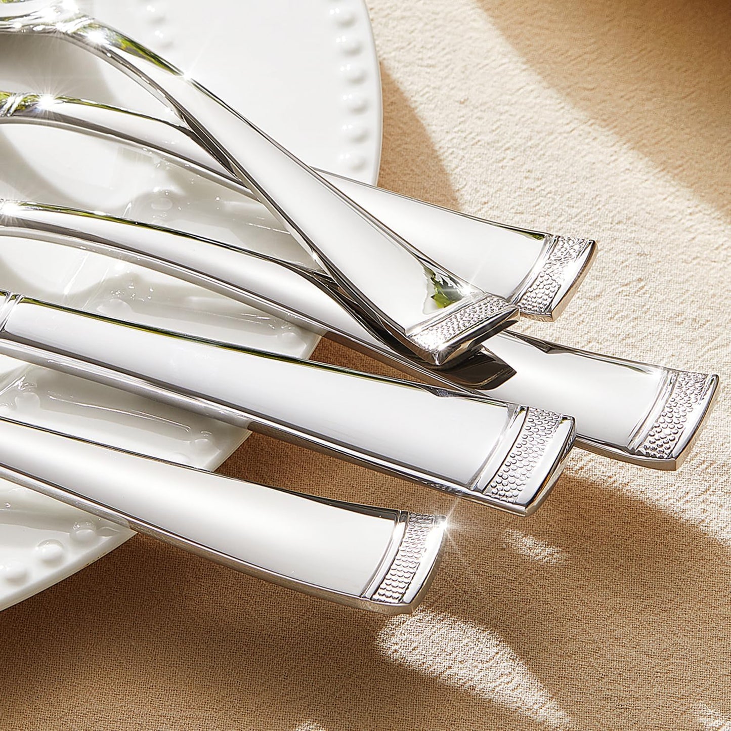 KINGSTONE Silverware Set, 20-Piece Flatware Set for 4, 18/10 Stainless Steel Cutlery Set with Bead Edge, Utensil for Kitchen, Home, Party, Wedding, Mirror Polished, Dishwasher Safe, Featured Gifts