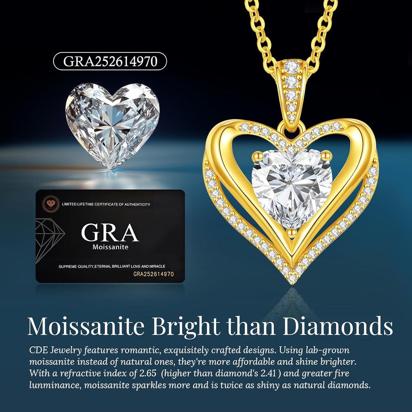 Moissanite Infinity Love Heart Pendant Necklaces for Women, 1-3 Carat 925 Sterling Silver 18K Gold Plated Engraved with"I LOVE YOU', Anniversary Birthday Present Jewelry Christmas Day Gift for Women Wife Girlfriend Her