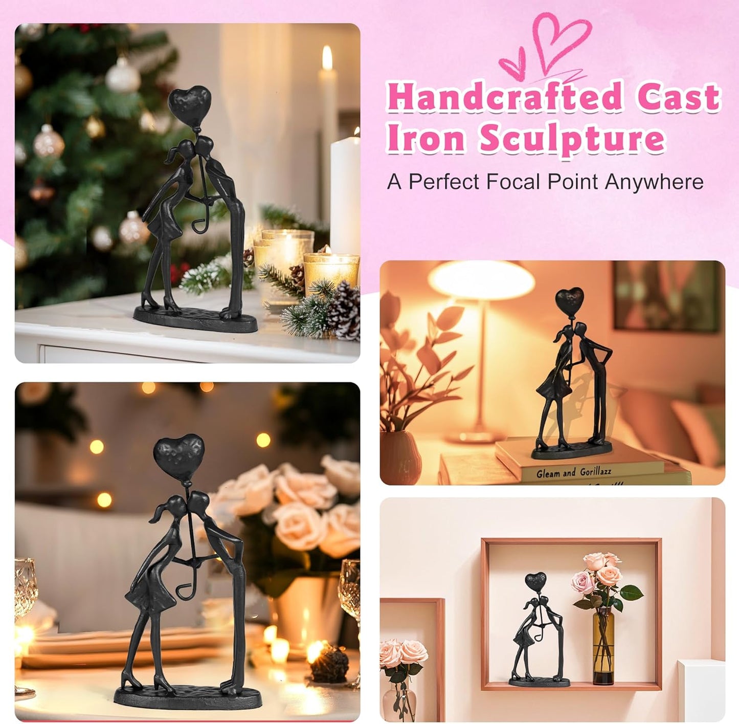 Kissing Couple Small Statue Cast Iron Sculpture Decor, Wedding Anniversary Romantic Gifts for Couple Women Men Wife Husband Girlfriend Boyfriend Birthday Gifts