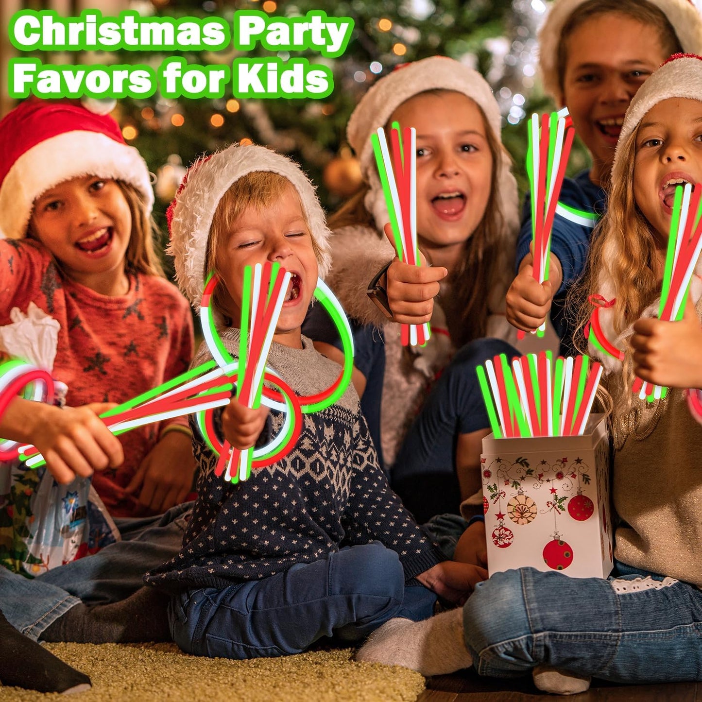 Bulk Christmas Party Favors Supplies for Kids 300 PCS,Christmas Glow Sticks Toys Gifts for Toddlers,Light up Accessories Necklace & Bracelets,Holiday Decor Class Carnival Games Giveaways for Boy Girl