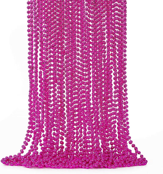 24PCS Bead Necklace, 33" Rose Red Bead Necklaces Bulk, Mardi Gras Beads Necklace Costume Bulk, Festival Parade Throw Accessories for Wedding Birthday Gender Reveal Party Events Supplies Decorations