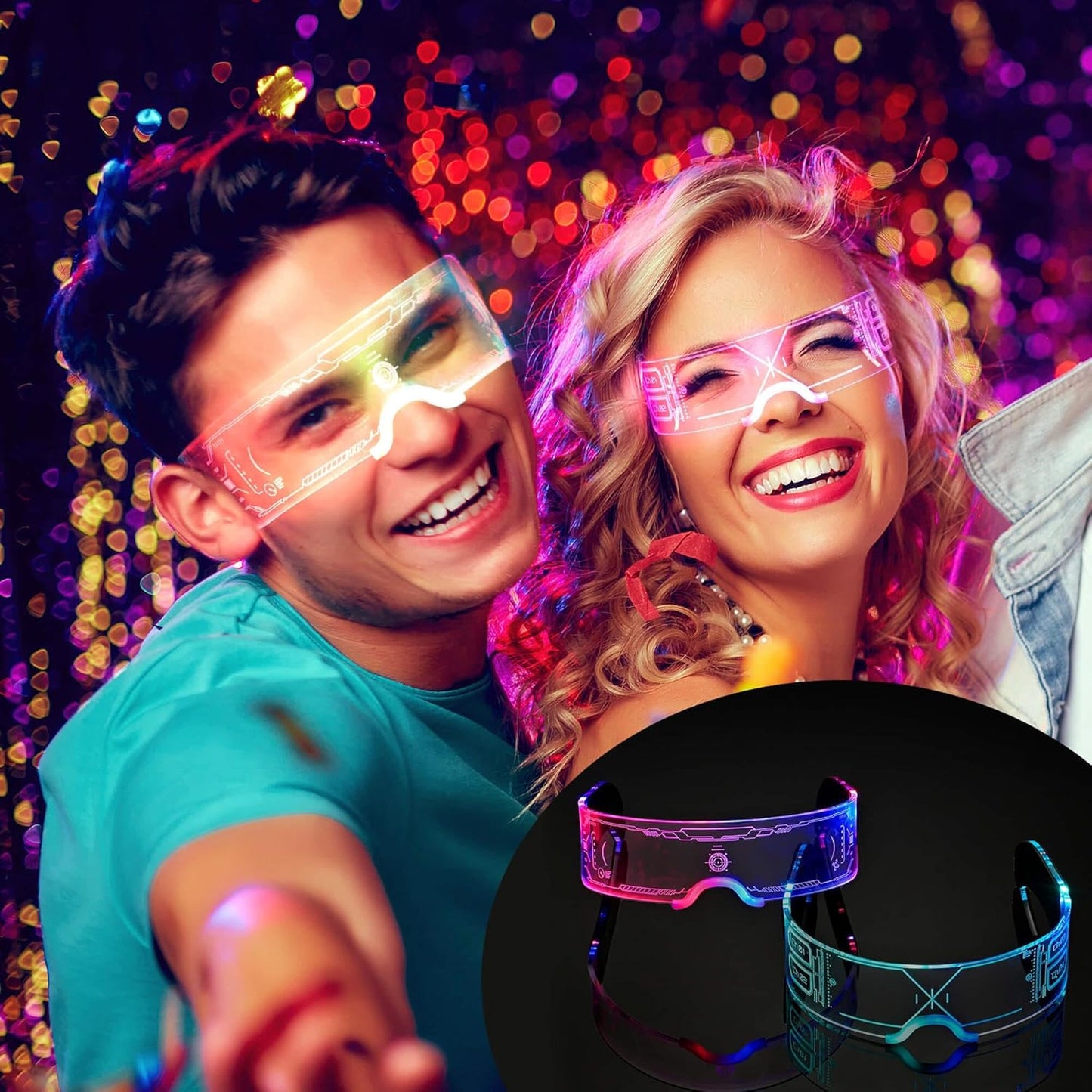 2 Pairs LED Light Up Glasses For Holiday Party LED Glasses For Adult Futuristic Sunglasses Cosplay Costume Festival Accessories Multi Color Neon Glasses,Gifts(Fashion Glasses)