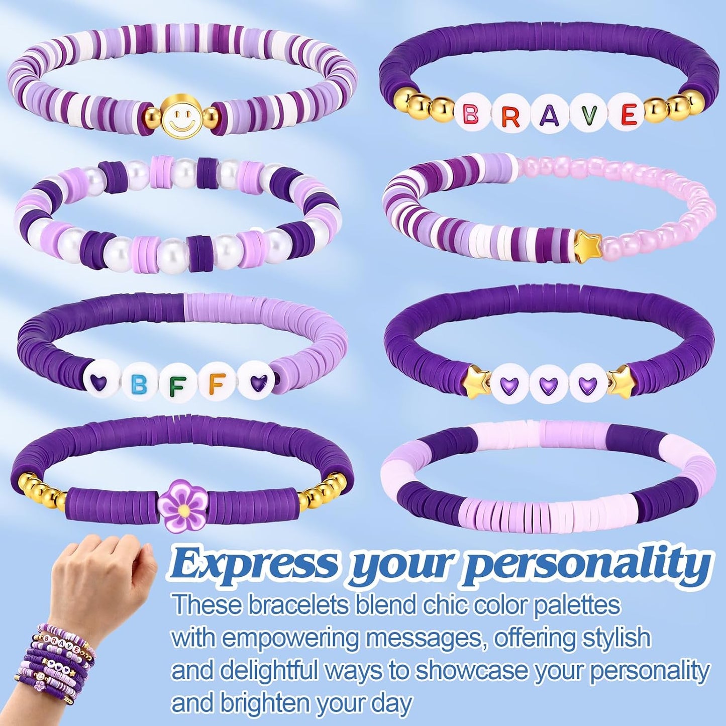 Draupnir Friendship Bracelets Heishi Surfer Clay Bead Bracelets Set Stackable Beaded Preppy Jewelry Bracelets Friendship Boho Y2K Bracelets for Women Teen Girls Party Favors