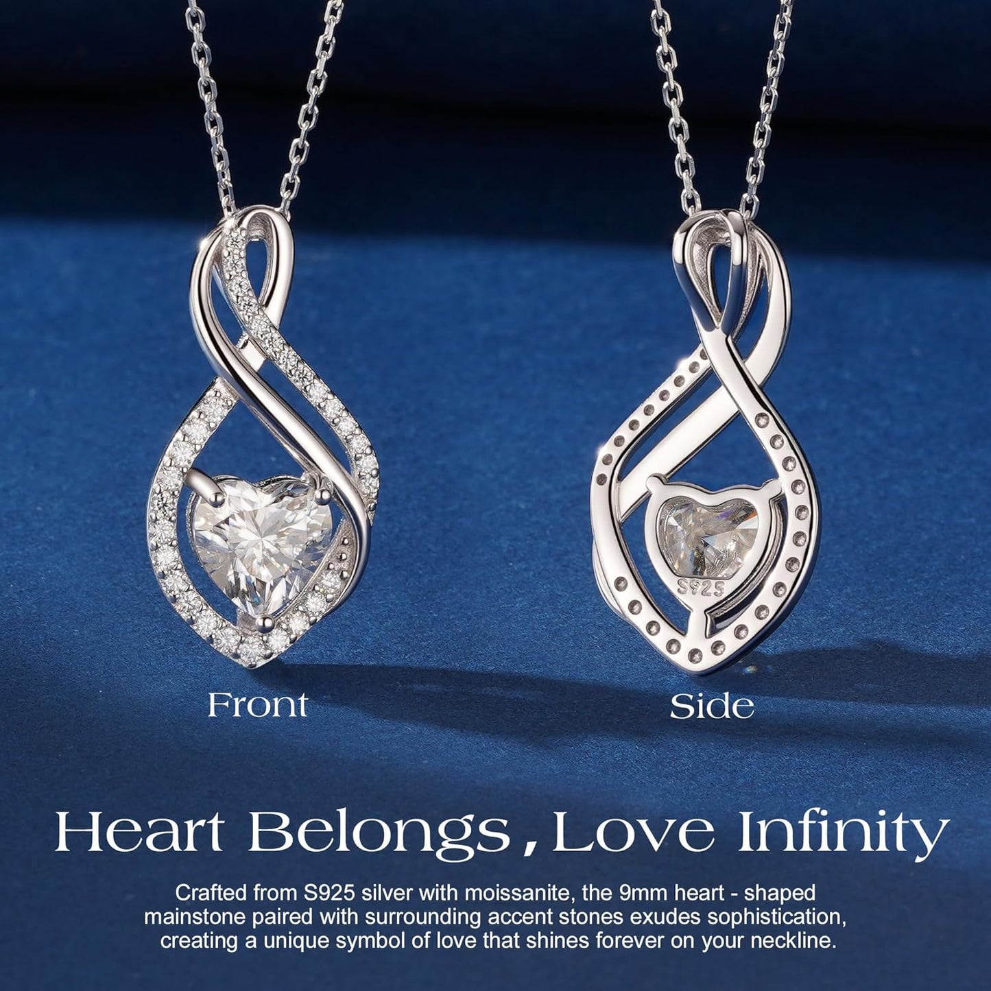 MOOSEA Christmas Gifts for Women, Infinity Moissanite Pendant Necklace, 1-3ct Lab Created Moissanite Necklace 925 Sterling Silver Anniversary Birthday Wedding Gifts for Women Wife Her