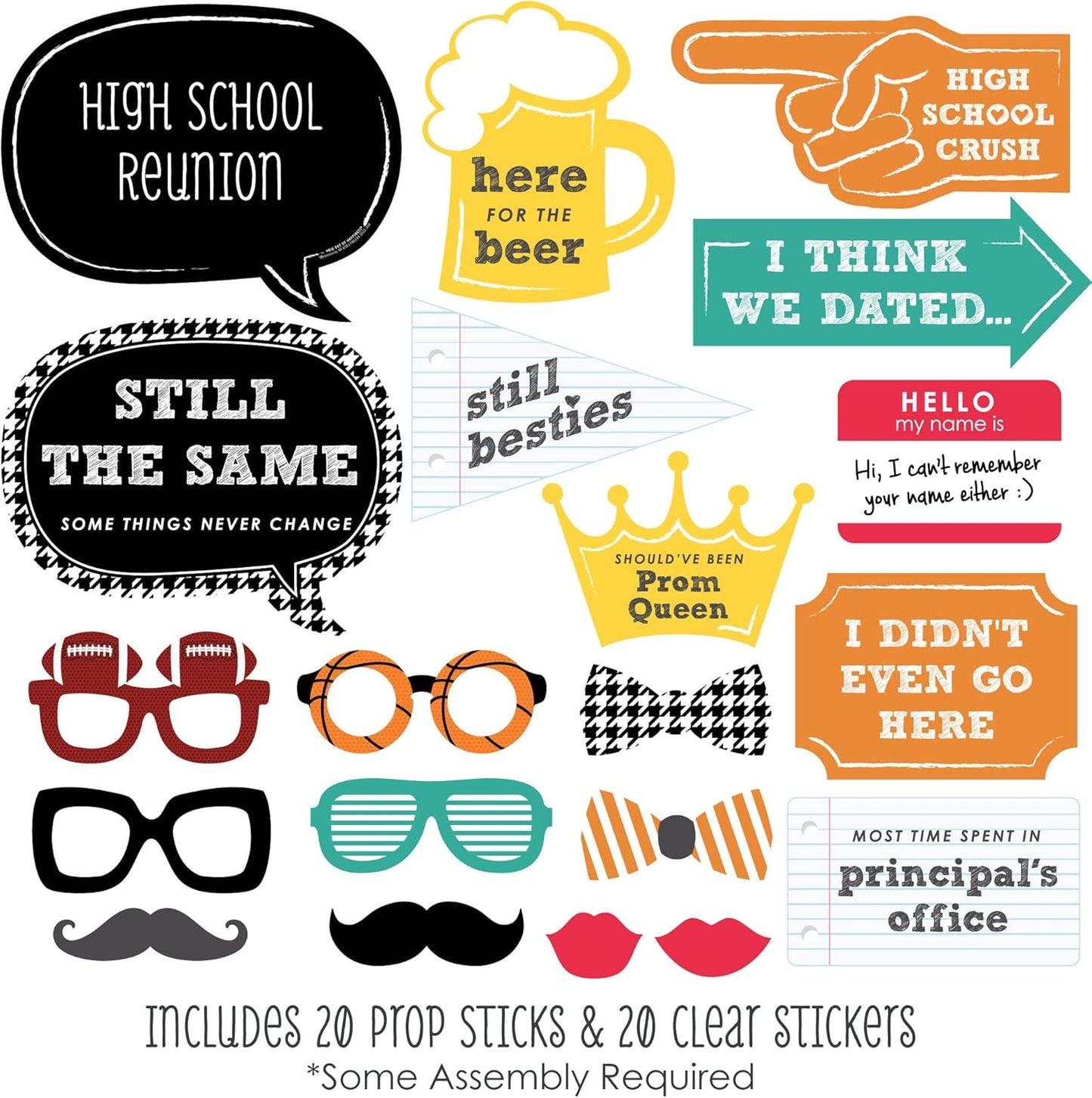 Big Dot of Happiness School Reunion Photo Booth Props Kit - 20 Premium Cardstock Party Accessories, Class Memory Picture Props with Sticks