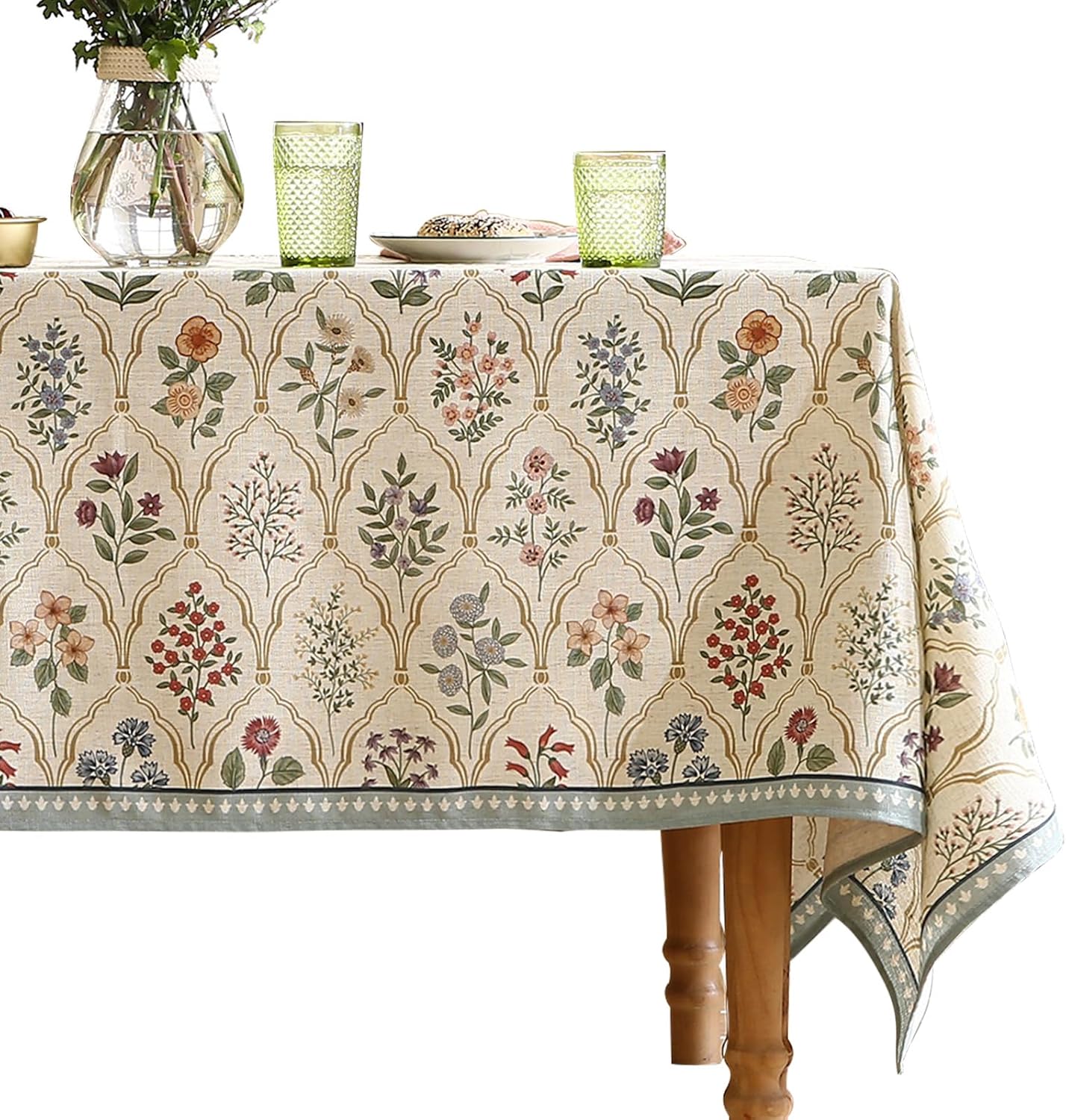 ISAENNE Designer Linen Tablecloth Rectangular,Western Colorful Floral Indoor Table Cloth,Wrinkle Resistant Decor Tablecloths for Dining Thanksgiving Kitchen Christmas,55"*87"-Serenity B