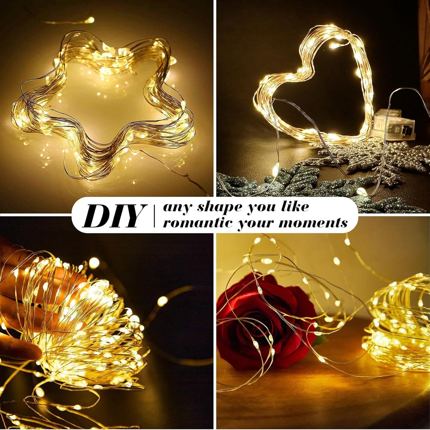 ZGWJ 100 Pack Fairy Lights Battery Operated, 7ft 20 Mini LED Fairy String Lights Silver Wire 3 Modes for DIY, Parties, Wedding, Bedroom, Halloween Christmas Decoration Warm White