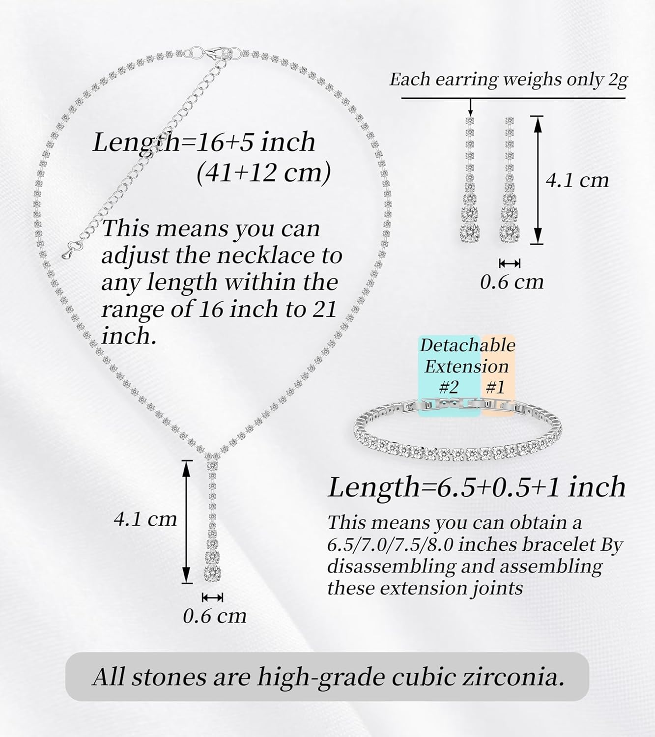 GZWHD Wedding Jewelry Sets for Bride Bridesmaid Women Cubic Zirconia Necklace Earrings Bracelet Set Gift for Mother Friend Wife Daughter Sister Party Prom Jewelry