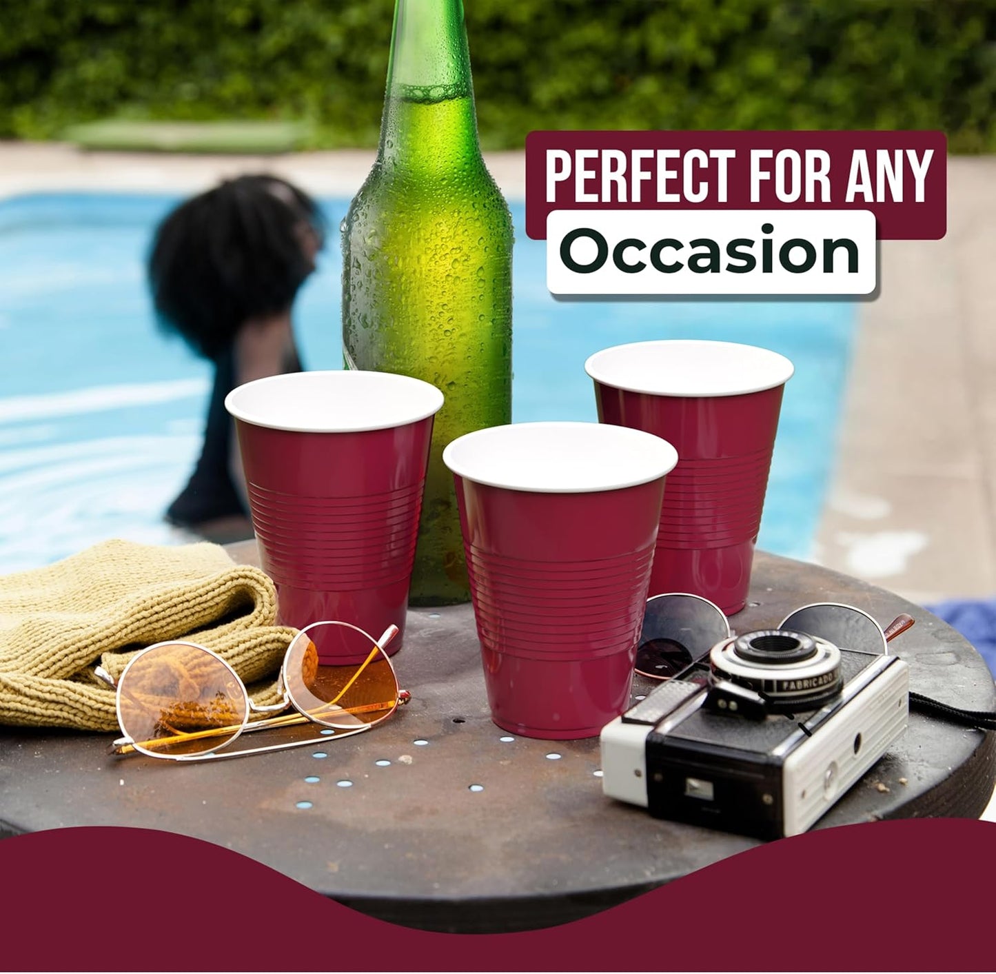 18 Oz Burgundy Plastic Cups For Party Supplies 50 Pack | Burgundy Disposable Cups Plastic | Disposable Drinkware For Parties, Events & Everyday