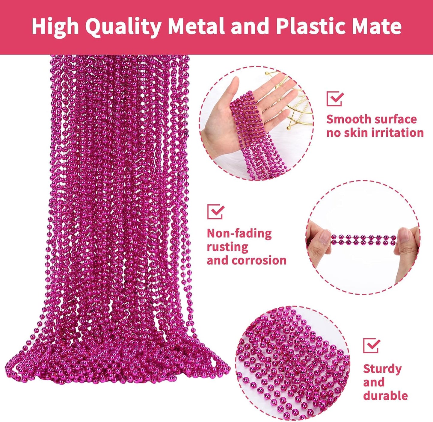 48 Pack Mardi Gras Beads Necklaces, 33 Inch Plastic Beads for Party Favors, Festival Decorations, Parade Throws, Christmas, St. Patrick's Day Celebrations