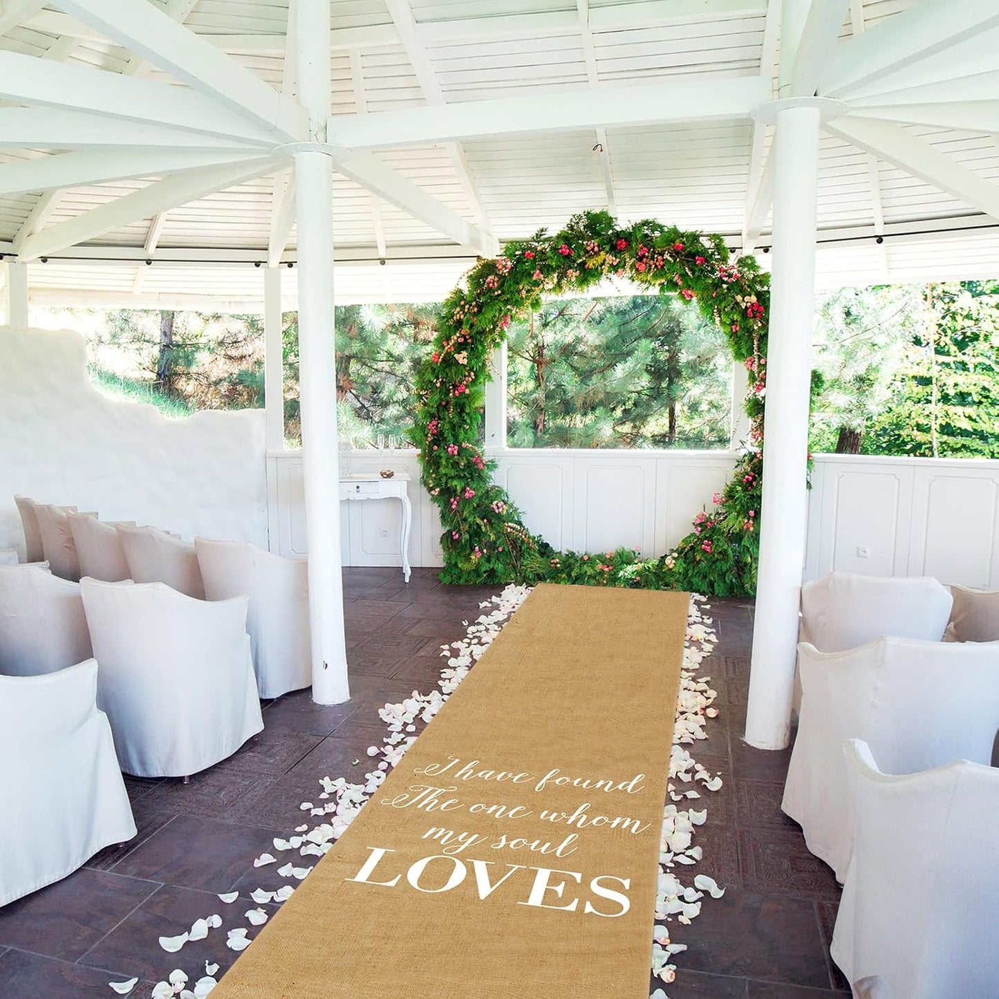 Tudomro 40 Inch x 15 Ft Extra Long Natural Burlap Wedding Aisle Runner Outdoor Jute Burlap Aisle Runner for Wedding Ceremony Rustic Indoor Carpet for Walkway (Love Style)