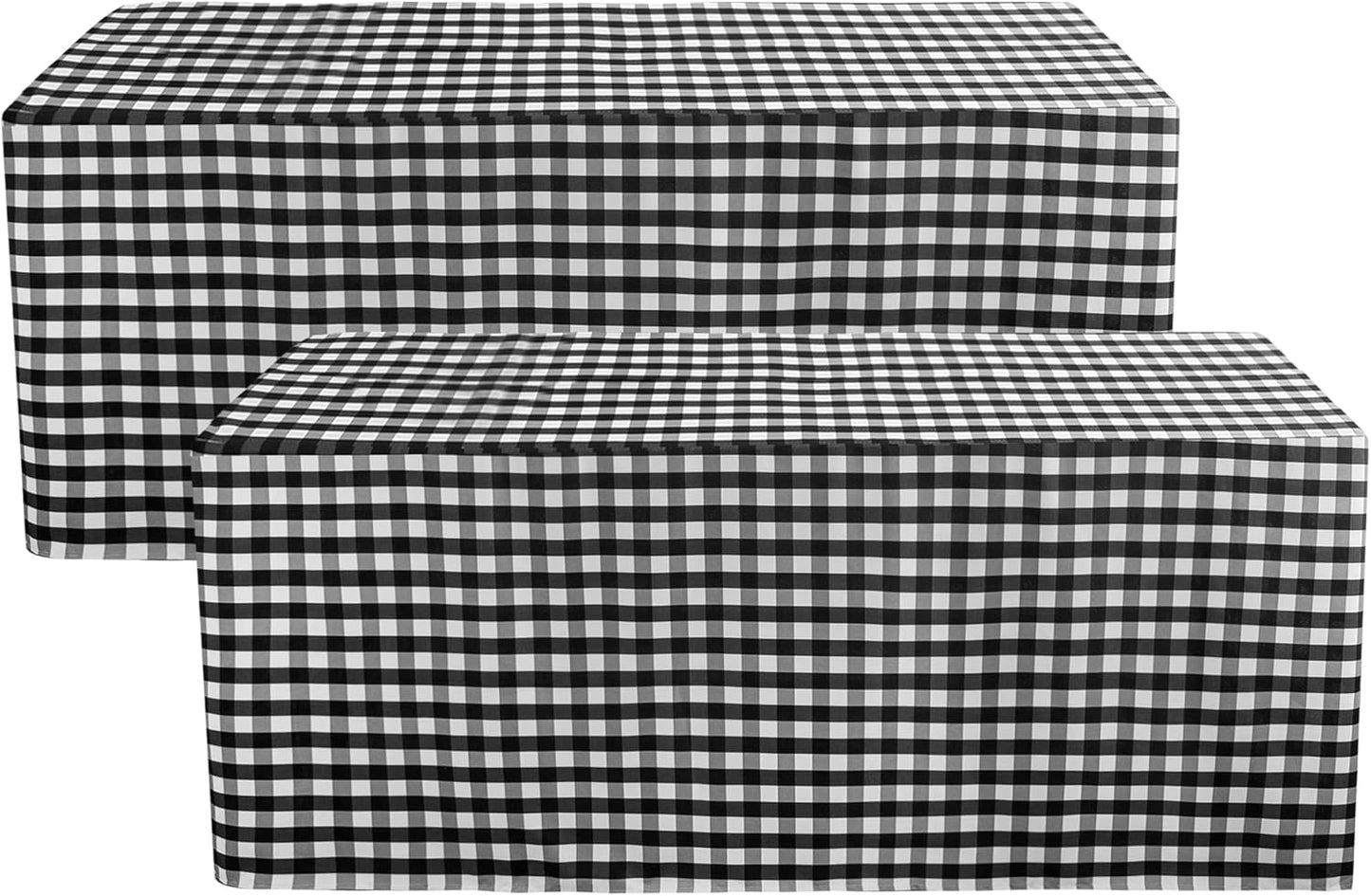 HolidayIdeas Fitted Checkered Tablecloths for 6 Foot Tables - 72 x 30 Inch - 2 Pack Rectangle Tableclothes Buffalo Plaid Table Cover for Parties, Picnic, Trade Show (Black and White)