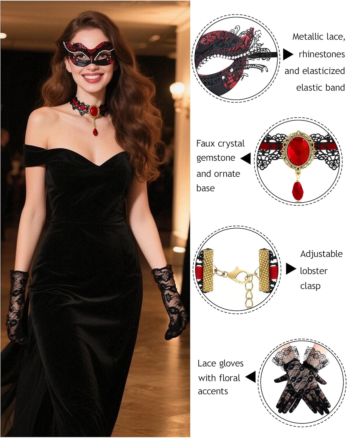 Masquerade Mask for Couples Women Men Set Halloween Mardi Gras Venetian Lace Masquerade Mask Costume Accessories