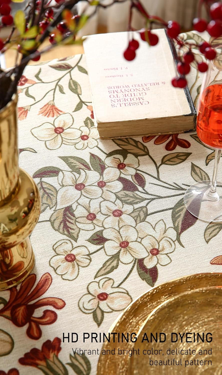 ISAENNE Designer Bohemian Linen Extra Long Tablecloth Rectangle,Colorful Floral Pattern Table Cloth,Wrinkle Resistant Decorative Tablecloths for Dining Thanksgiving Kitchen,67"*118"-Grace A