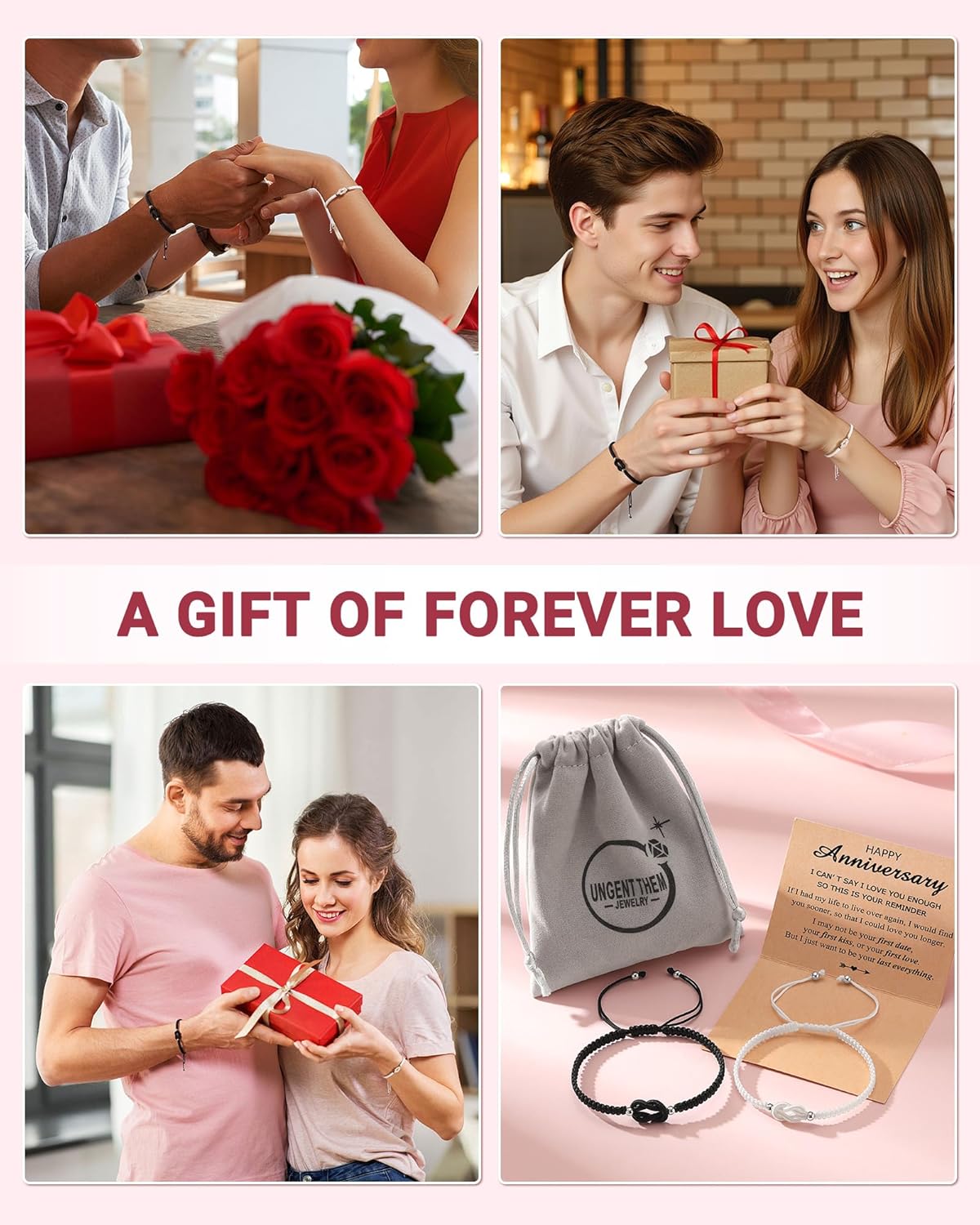 UNGENT THEM Pinky Promise Knot Couples Bracelets Anniversary Christmas Valentines I Love You Gifts for Boyfriend Girlfriend Women Men